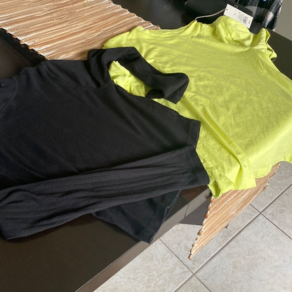 Bundle 2 tees , one blk long sleeve , one neon yellow short sleeve .